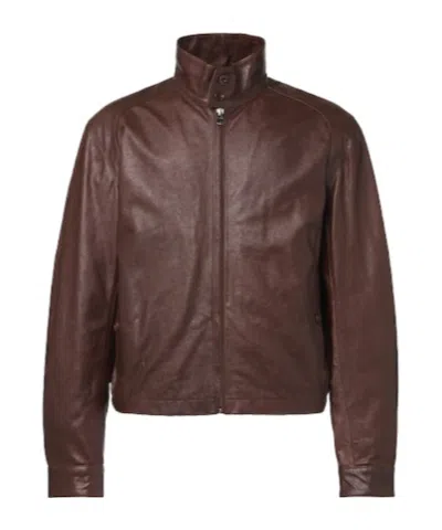 Lemaire Harrington Leather Jacket In Brown