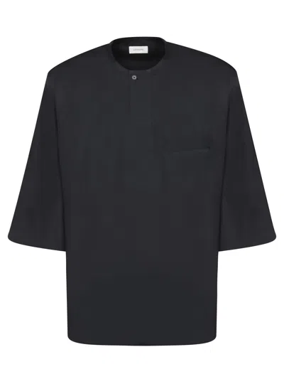 Lemaire Three-quarter Sleeve Black Cotton Henley Shirt