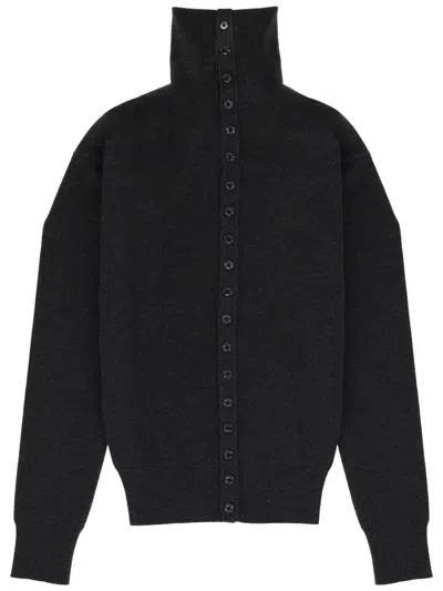 Lemaire Black Wool Fitted High-collar Cardigan