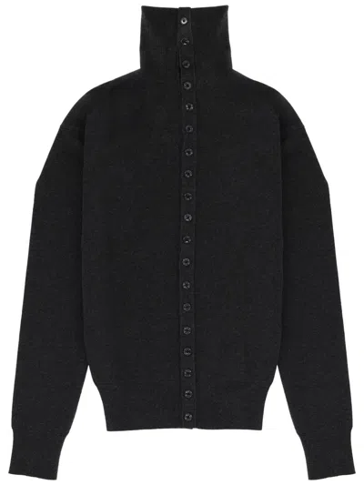 Lemaire Black Wool Fitted High-collar Cardigan