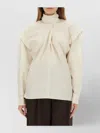 Lemaire High Collar Draped Long Sleeve Top In Neutral