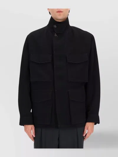 Lemaire High Collar Long Sleeve Jacket With Pockets In Animal Print