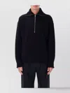 Lemaire Half Zip Sweater In Ribbed Virgin Wool In Black
