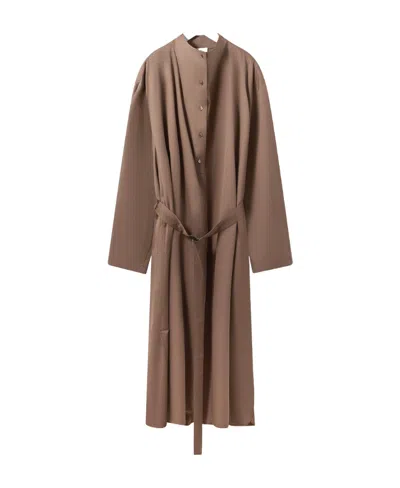 Lemaire High Neck Belted Midi Dress In Brown