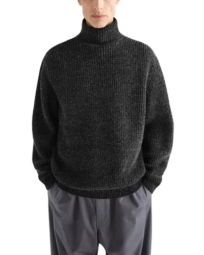 Lemaire High Neck Cable Knit Sweater In Gray
