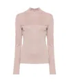 Lemaire Cotton High-neck Jersey Top With Long Sleeves In Nude