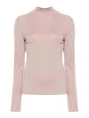 Lemaire Cotton High-neck Jersey Top With Long Sleeves In Silver
