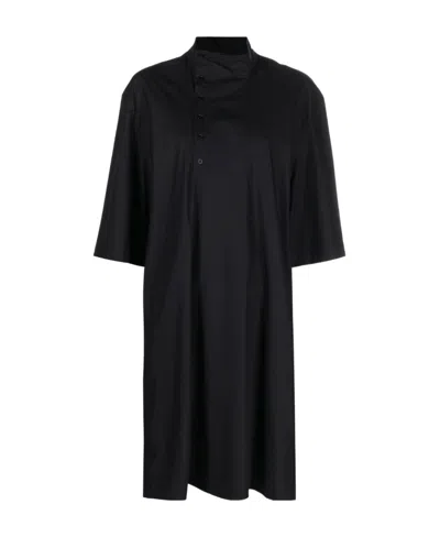 Lemaire High Neck Flared Cotton Dress In Black