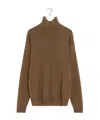 Lemaire Turtleneck Cotton Jersey Top In Brown