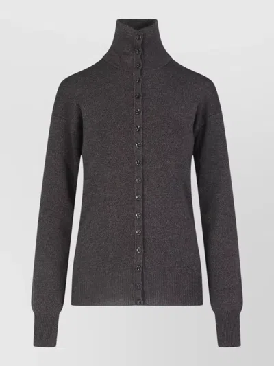 Lemaire High Neck Long Sleeve Top Ribbed Cuffs In Gray