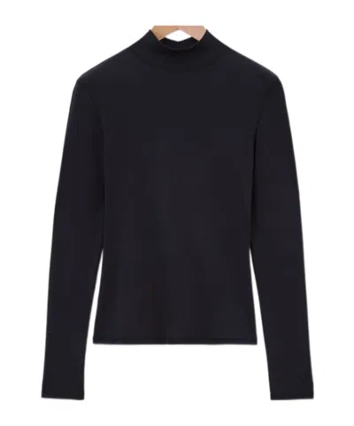 Lemaire High-neck Long-sleeved Ribbed Top In Black
