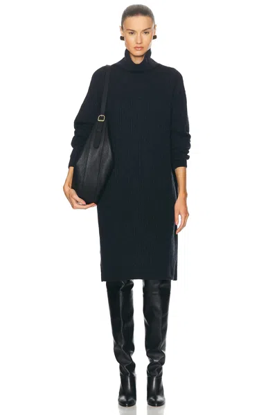 Lemaire High Neck Maxi Dress In Midnight Navy Melange
