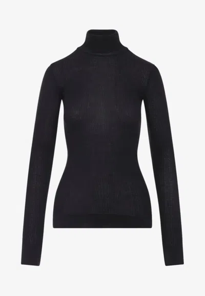 Lemaire High-neck Wool Sweater In Black