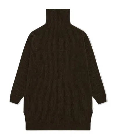 Lemaire Brown High Neck Midi Dress In Br476 Dark Acajou