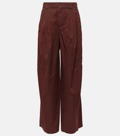 Lemaire High-rise Cotton Satin Wide-leg Pants In Brown