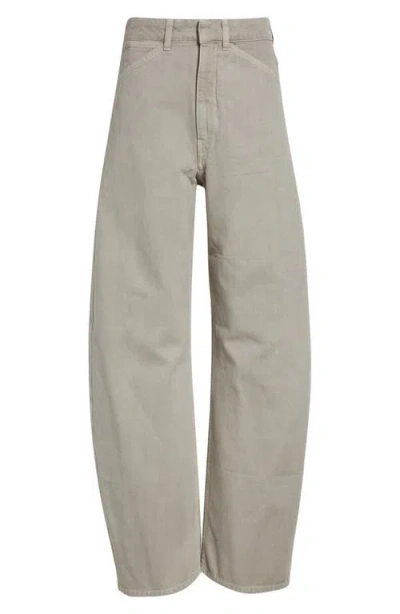 Lemaire High Waist Cotton Twill Barrel Leg Pants In Gray
