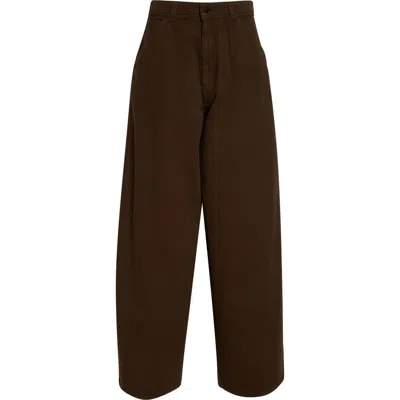 Lemaire High Waist Cotton Twill Wide Leg Pants In Brown