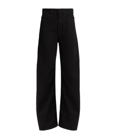 Lemaire High Waist Curved Cotton Pants In Black