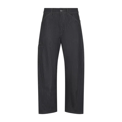 Lemaire High-waist Straight-leg Trousers With Contrast Stitching In Black