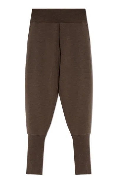 Lemaire Ribbed-trim Trousers In Brown
