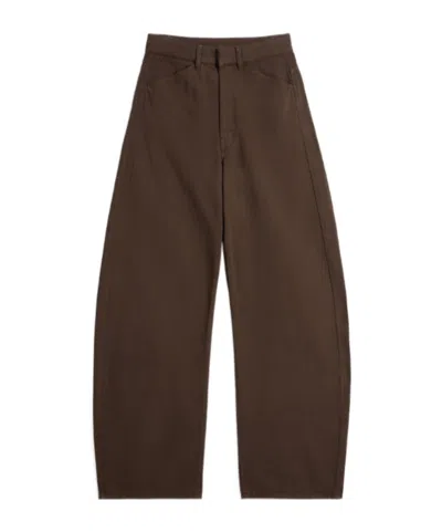 Lemaire High Waisted Curved Pants In Dyed Heavy Broken Twill In Brown
