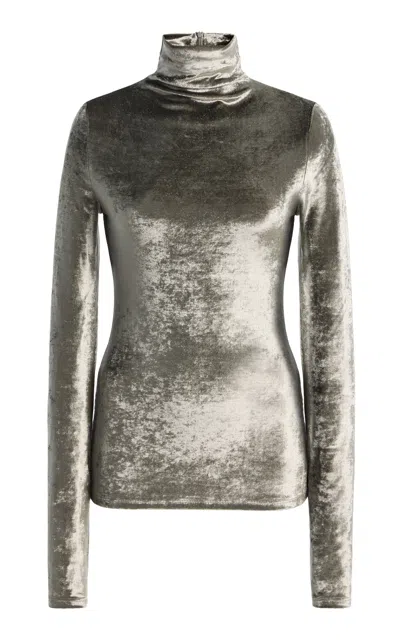 Lemaire High-neck Metallic Velvet Top In Gray