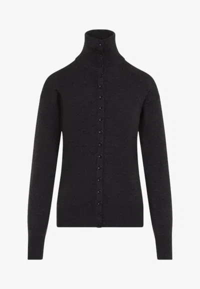 Lemaire High-neck Wool Sweaters In Gray
