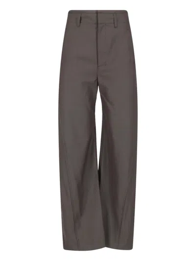 Lemaire High-waisted Pleated Brown Wool-blend Wide-leg Pants
