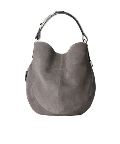 Lemaire Hobo Quiver Clip Bag In Suede Leather In Gray