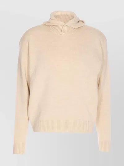LEMAIRE HOODED KNITTED SWEATER BUTTON DETAIL