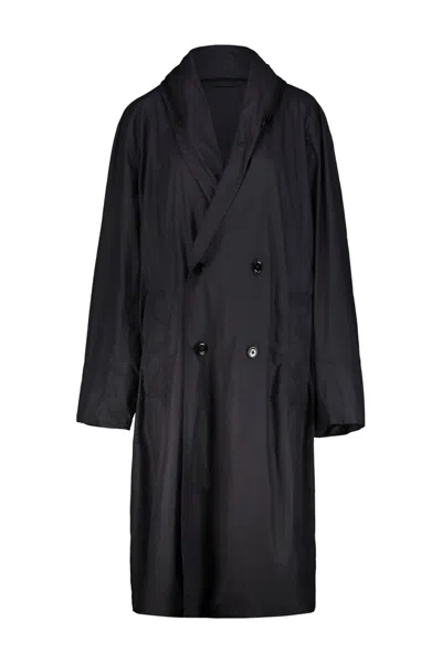 Lemaire Hooded Raincoat In Blue Black