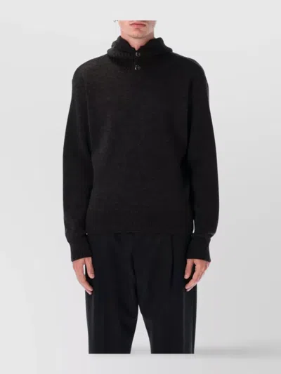 Lemaire Alpaca Wool Hooded Buttoned Sweater In Black