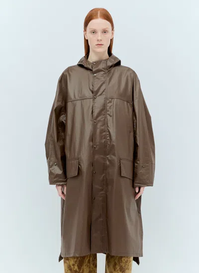 Lemaire Hooded Wax Rain Coat In Brown
