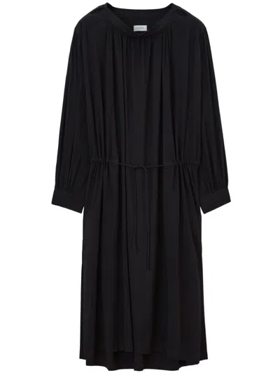 Lemaire House Pleated Midi Dress In Brown