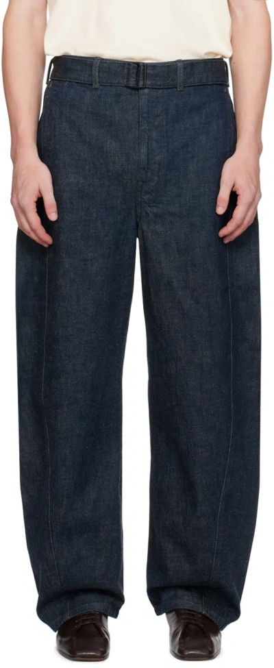 Lemaire Indigo Twisted Belted Jeans In Bl760 Denim Indigo