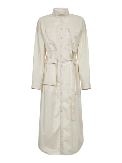 Lemaire Ivory Cotton Satin Long Shirt Dress In White