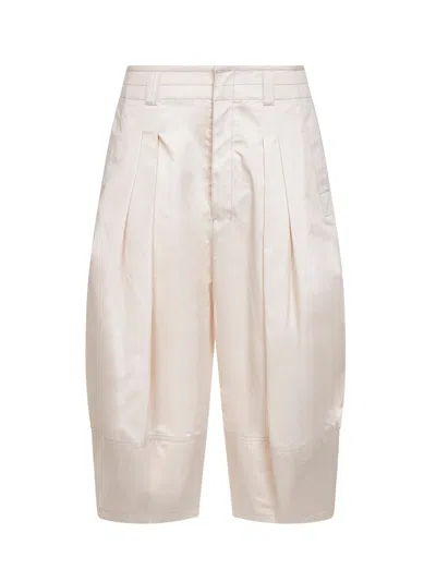 Lemaire Ivory Cotton Satin Volume Bermuda Shorts