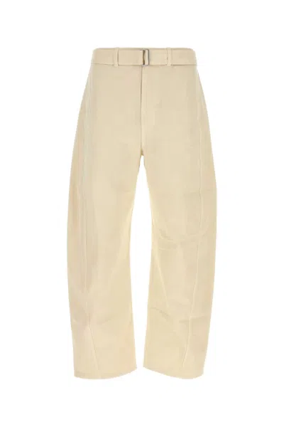 Lemaire Ivory Cotton Wide-leg Twisted Belted Pant In Gold