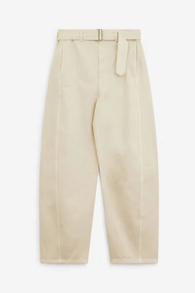 Lemaire Ivory Cotton Wide-leg Twisted Belted Pant In White