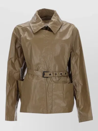 Lemaire Jacket Belt High Collar Long Sleeves In Brown