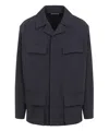 Lemaire Relaxed Fit Black Cotton Jacket With Classic Collar In Grey