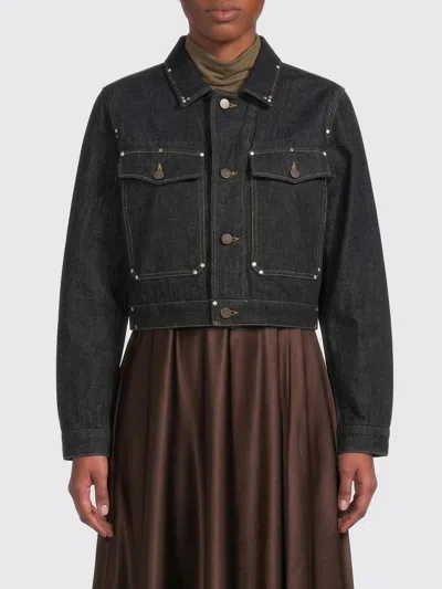 Lemaire Cropped Denim Jacket Chest Pockets Hardware In Black