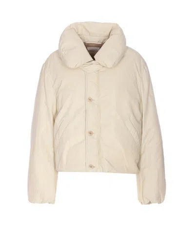 Lemaire Short Puffer Jacket Large Collar In Brown