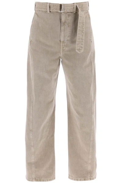 Lemaire Twisted Belted Tapered Jeans In Neutrals