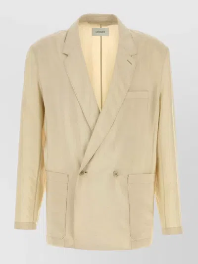 Lemaire Jersey Blazer Double Breasted Notched Lapels In Neutral