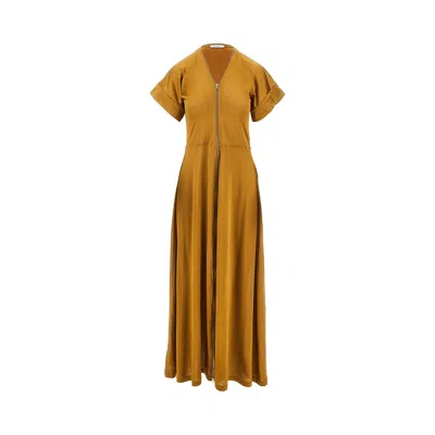 Lemaire Jersey Long Zip Dress In Yellow