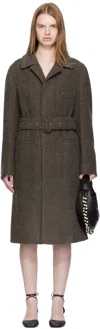 Lemaire Khaki Belted Tailored Coat In Brown
