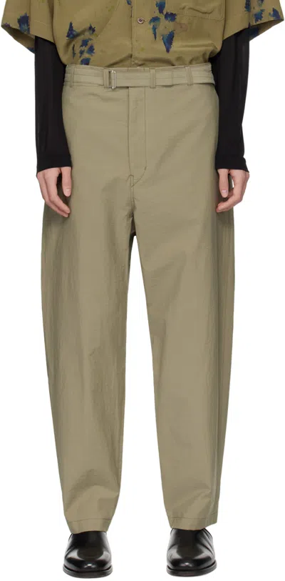 Lemaire Khaki Belted Trousers In Gr641 Dusty Khaki