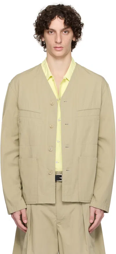 Lemaire Khaki Collarless Overshirt