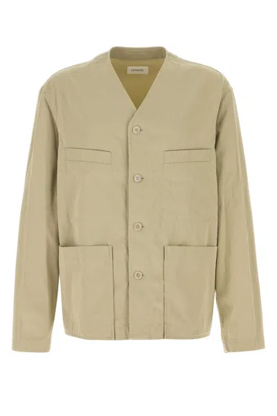 Lemaire Cotton Jacket With Long Sleeves And V Neck In Green